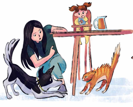 Family moment with pets